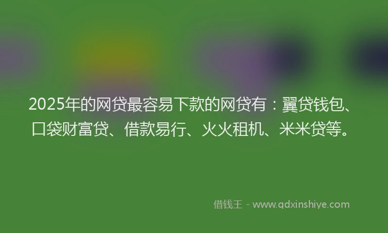 2025年的网贷最容易下款的网贷有：翼贷钱包、口袋财富贷、借款易行、火火租机、米米贷等。