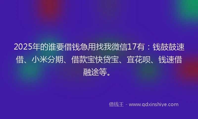 2025年的谁要借钱急用找我微信17有：钱鼓鼓速借、小米分期、借款宝快贷宝、宜花呗、钱速借融途等。