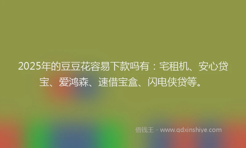 2025年的豆豆花容易下款吗有：宅租机、安心贷宝、爱鸿森、速借宝盒、闪电侠贷等。