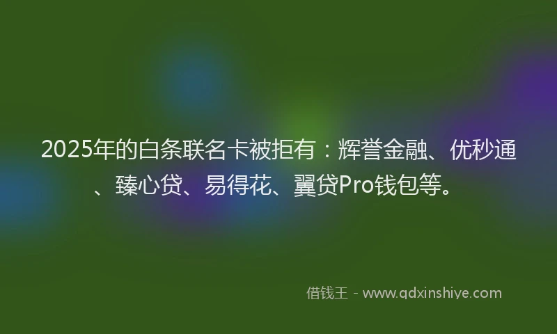 2025年的白条联名卡被拒有：辉誉金融、优秒通、臻心贷、易得花、翼贷Pro钱包等。