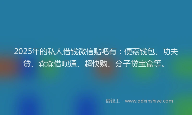 2025年的私人借钱微信贴吧有：便荔钱包、功夫贷、森森借呗通、超快购、分子贷宝盒等。