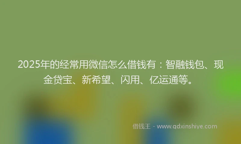 2025年的经常用微信怎么借钱有：智融钱包、现金贷宝、新希望、闪用、亿运通等。