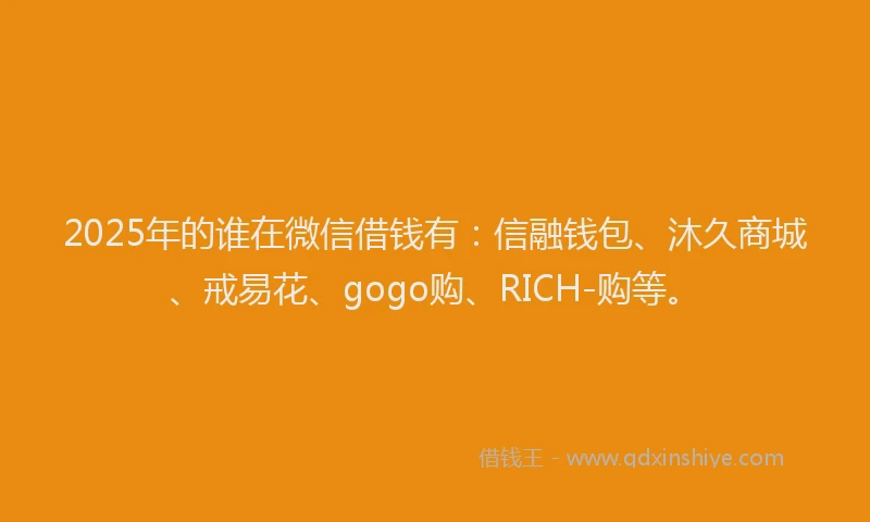2025年的谁在微信借钱有：信融钱包、沐久商城、戒易花、gogo购、RICH-购等。