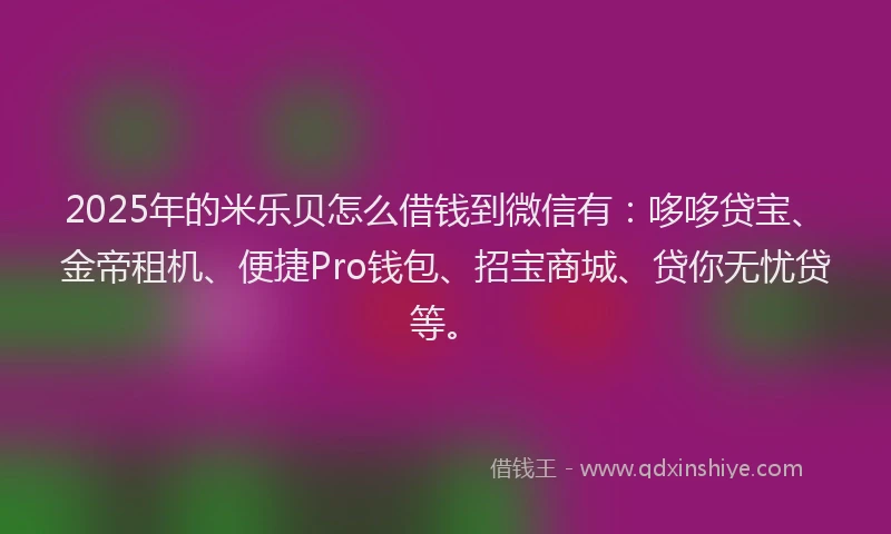 2025年的米乐贝怎么借钱到微信有：哆哆贷宝、金帝租机、便捷Pro钱包、招宝商城、贷你无忧贷等。