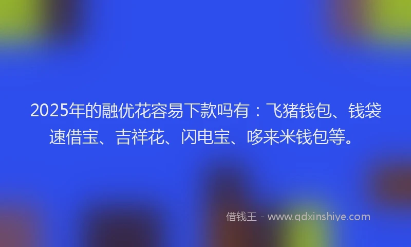 2025年的融优花容易下款吗有：飞猪钱包、钱袋速借宝、吉祥花、闪电宝、哆来米钱包等。