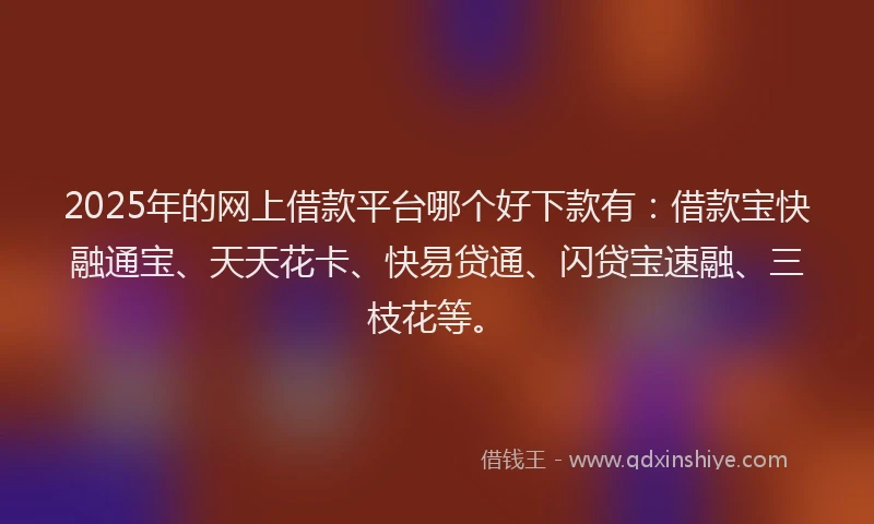 2025年的网上借款平台哪个好下款有：借款宝快融通宝、天天花卡、快易贷通、闪贷宝速融、三枝花等。