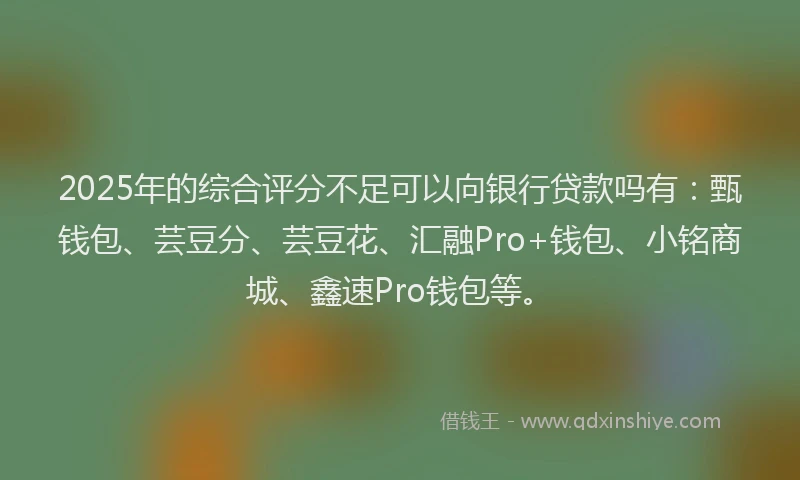 2025年的综合评分不足可以向银行贷款吗有：甄钱包、芸豆分、芸豆花、汇融Pro+钱包、小铭商城、鑫速Pro钱包等。
