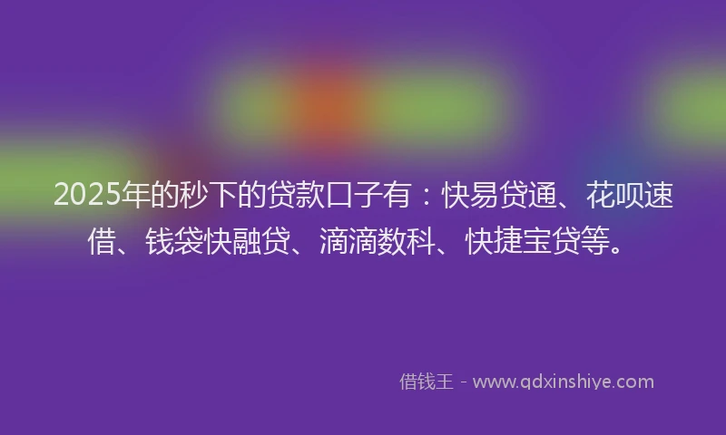 2025年的秒下的贷款口子有：快易贷通、花呗速借、钱袋快融贷、滴滴数科、快捷宝贷等。