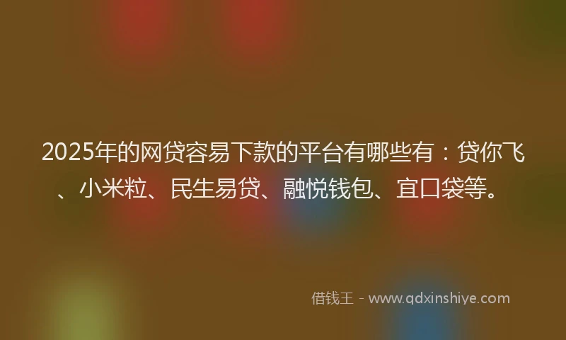 2025年的网贷容易下款的平台有哪些有：贷你飞、小米粒、民生易贷、融悦钱包、宜口袋等。