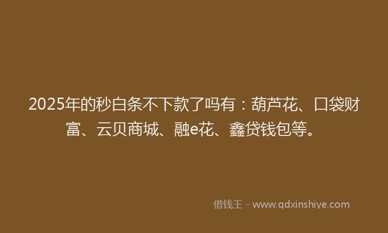 2025年的秒白条不下款了吗有：葫芦花、口袋财富、云贝商城、融e花、鑫贷钱包等。