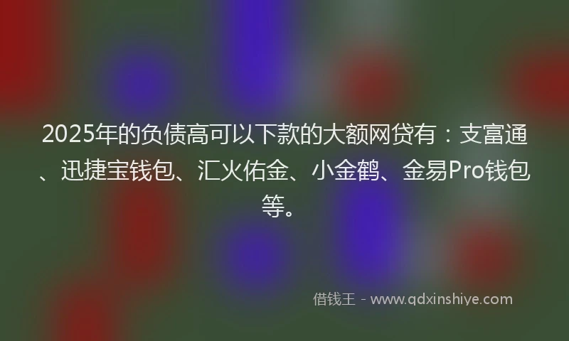 2025年的负债高可以下款的大额网贷有：支富通、迅捷宝钱包、汇火佑金、小金鹤、金易Pro钱包等。