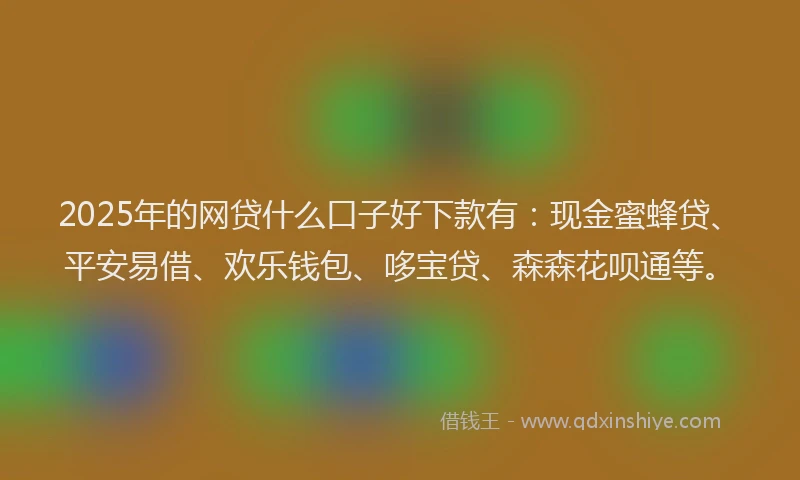 2025年的网贷什么口子好下款有：现金蜜蜂贷、平安易借、欢乐钱包、哆宝贷、森森花呗通等。