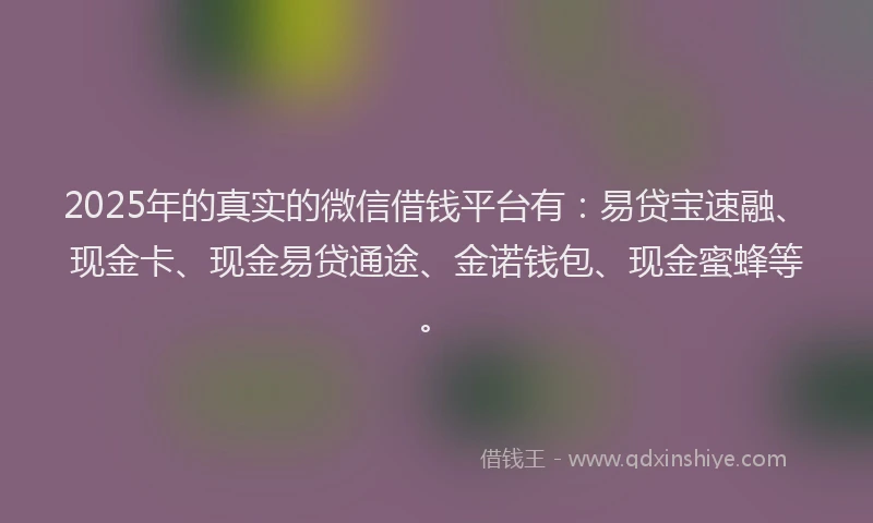 2025年的真实的微信借钱平台有：易贷宝速融、现金卡、现金易贷通途、金诺钱包、现金蜜蜂等。