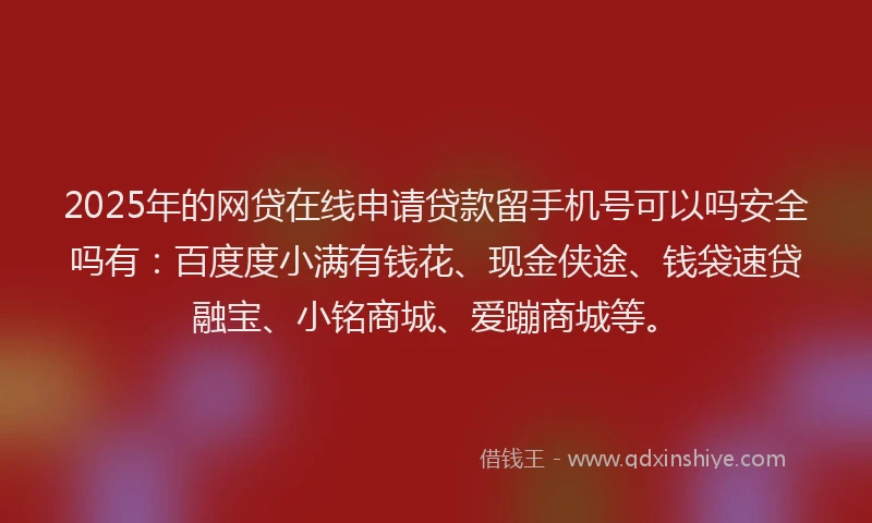 2025年的网贷在线申请贷款留手机号可以吗安全吗有：百度度小满有钱花、现金侠途、钱袋速贷融宝、小铭商城、爱蹦商城等。