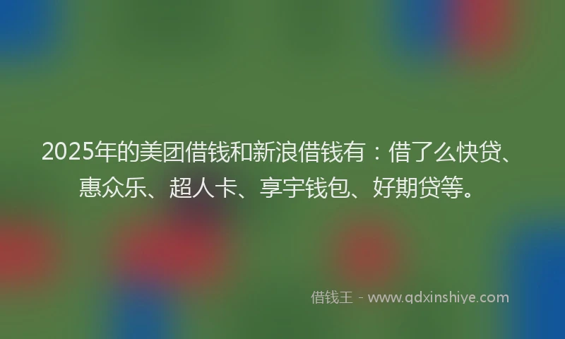 2025年的美团借钱和新浪借钱有：借了么快贷、惠众乐、超人卡、享宇钱包、好期贷等。