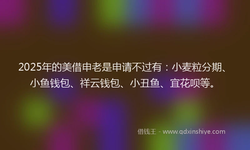 2025年的美借申老是申请不过有：小麦粒分期、小鱼钱包、祥云钱包、小丑鱼、宜花呗等。