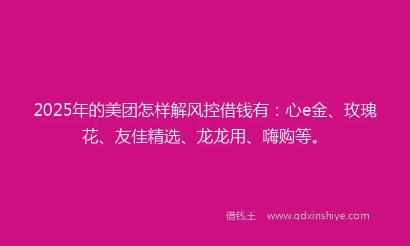 2025年的美团怎样解风控借钱有：心e金、玫瑰花、友佳精选、龙龙用、嗨购等。