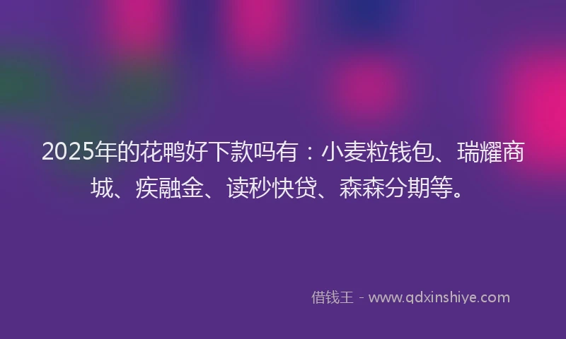 2025年的花鸭好下款吗有：小麦粒钱包、瑞耀商城、疾融金、读秒快贷、森森分期等。
