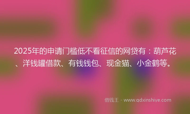 2025年的申请门槛低不看征信的网贷有：葫芦花、洋钱罐借款、有钱钱包、现金猫、小金鹤等。