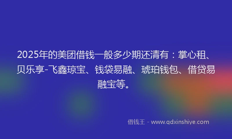 2025年的美团借钱一般多少期还清有：掌心租、贝乐享-飞鑫琼宝、钱袋易融、琥珀钱包、借贷易融宝等。