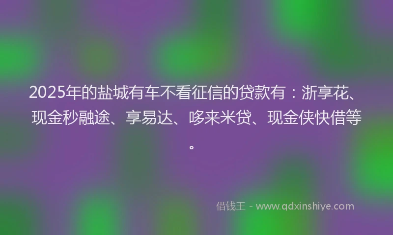 2025年的盐城有车不看征信的贷款有：浙享花、现金秒融途、享易达、哆来米贷、现金侠快借等。