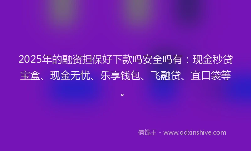2025年的融资担保好下款吗安全吗有：现金秒贷宝盒、现金无忧、乐享钱包、飞融贷、宜口袋等。