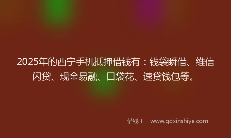 2025年的西宁手机抵押借钱有：钱袋瞬借、维信闪贷、现金易融、口袋花、速贷钱包等。