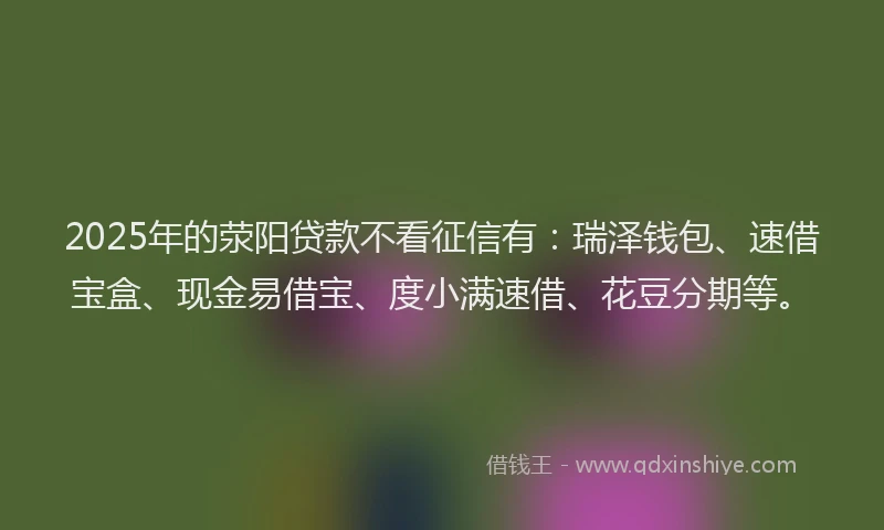 2025年的荥阳贷款不看征信有：瑞泽钱包、速借宝盒、现金易借宝、度小满速借、花豆分期等。