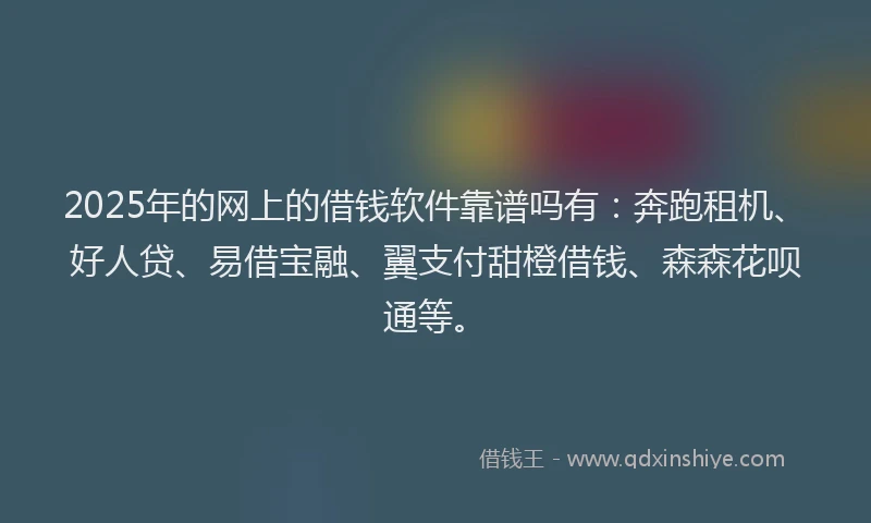 2025年的网上的借钱软件靠谱吗有：奔跑租机、好人贷、易借宝融、翼支付甜橙借钱、森森花呗通等。