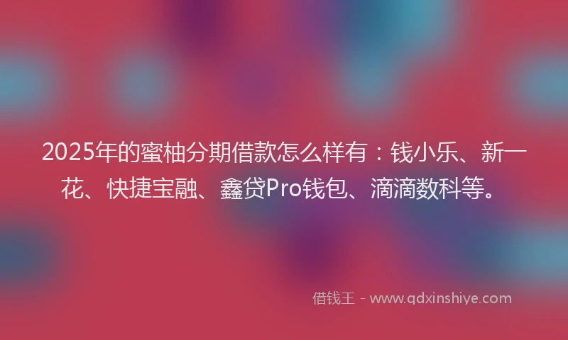 2025年的蜜柚分期借款怎么样有：钱小乐、新一花、快捷宝融、鑫贷Pro钱包、滴滴数科等。