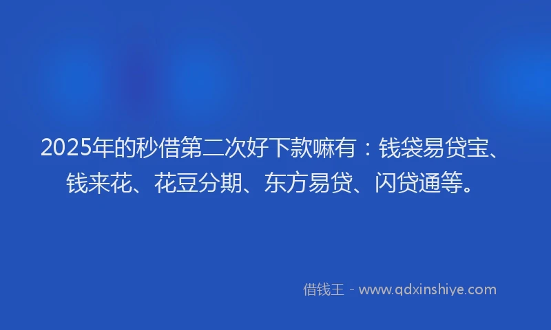 2025年的秒借第二次好下款嘛有：钱袋易贷宝、钱来花、花豆分期、东方易贷、闪贷通等。