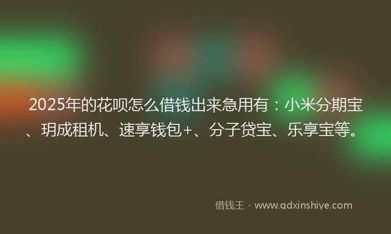 2025年的花呗怎么借钱出来急用有：小米分期宝、玥成租机、速享钱包+、分子贷宝、乐享宝等。