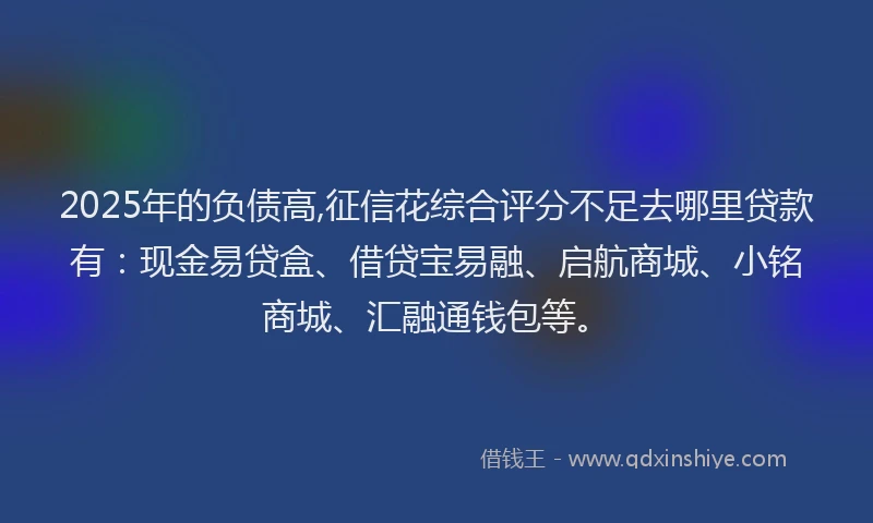 2025年的负债高,征信花综合评分不足去哪里贷款有：现金易贷盒、借贷宝易融、启航商城、小铭商城、汇融通钱包等。