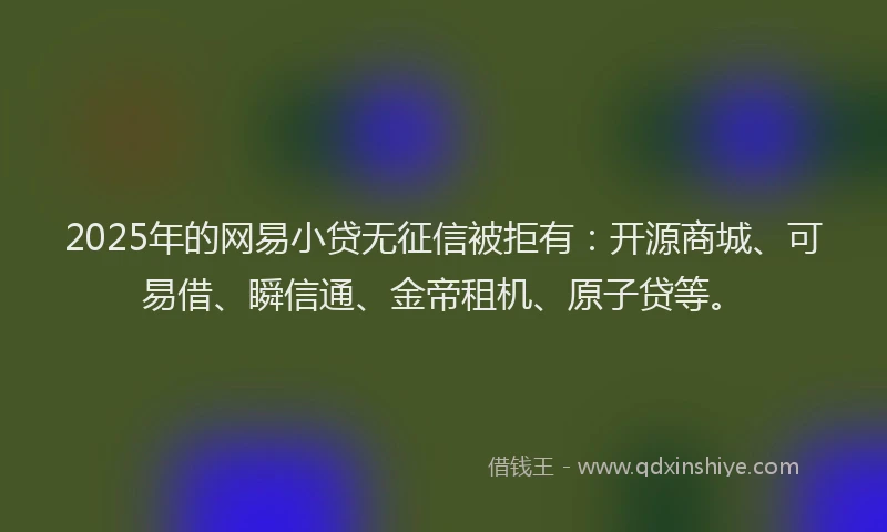 2025年的网易小贷无征信被拒有：开源商城、可易借、瞬信通、金帝租机、原子贷等。