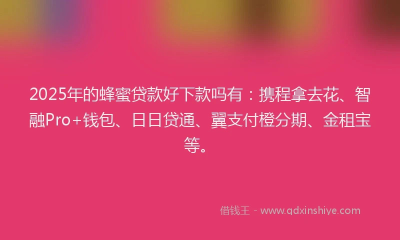 2025年的蜂蜜贷款好下款吗有：携程拿去花、智融Pro+钱包、日日贷通、翼支付橙分期、金租宝等。