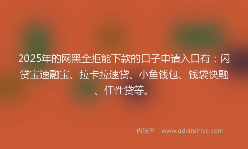 2025年的网黑全拒能下款的口子申请入口有：闪贷宝速融宝、拉卡拉速贷、小鱼钱包、钱袋快融、任性贷等。