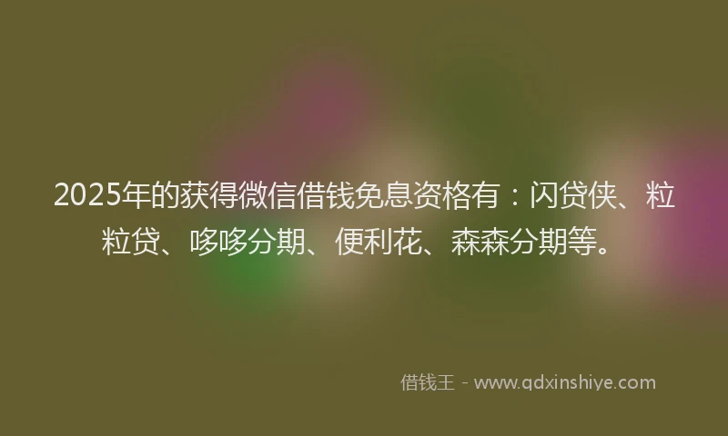2025年的获得微信借钱免息资格有：闪贷侠、粒粒贷、哆哆分期、便利花、森森分期等。