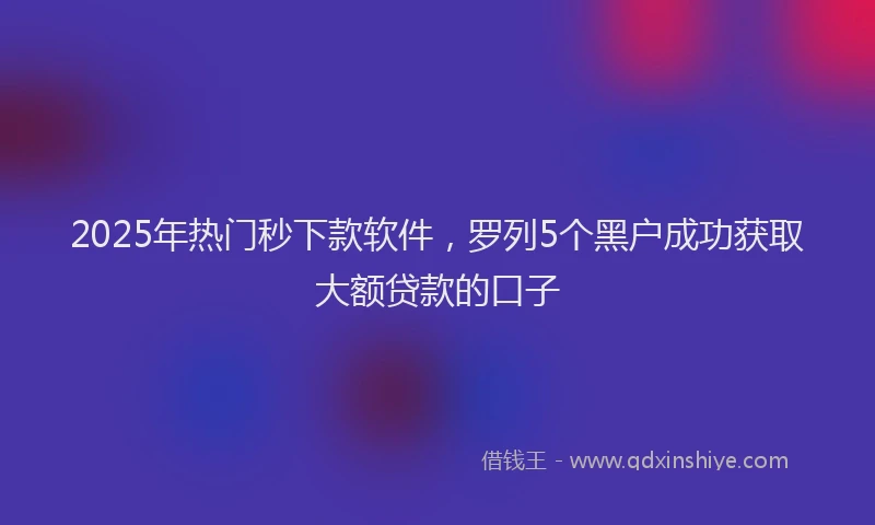 2025年热门秒下款软件，罗列5个黑户成功获取大额贷款的口子