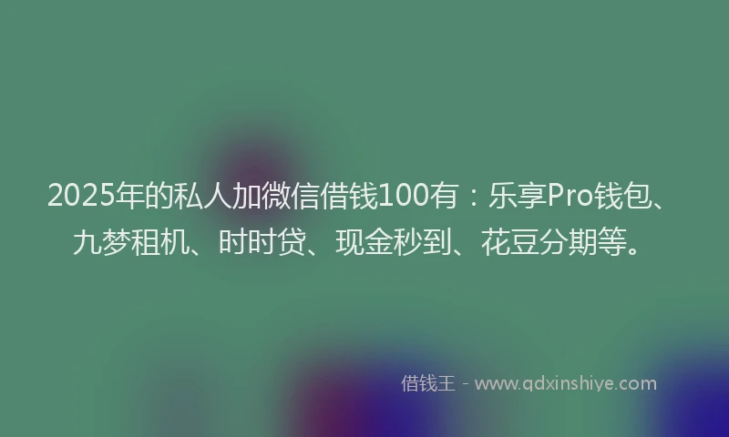 2025年的私人加微信借钱100有：乐享Pro钱包、九梦租机、时时贷、现金秒到、花豆分期等。