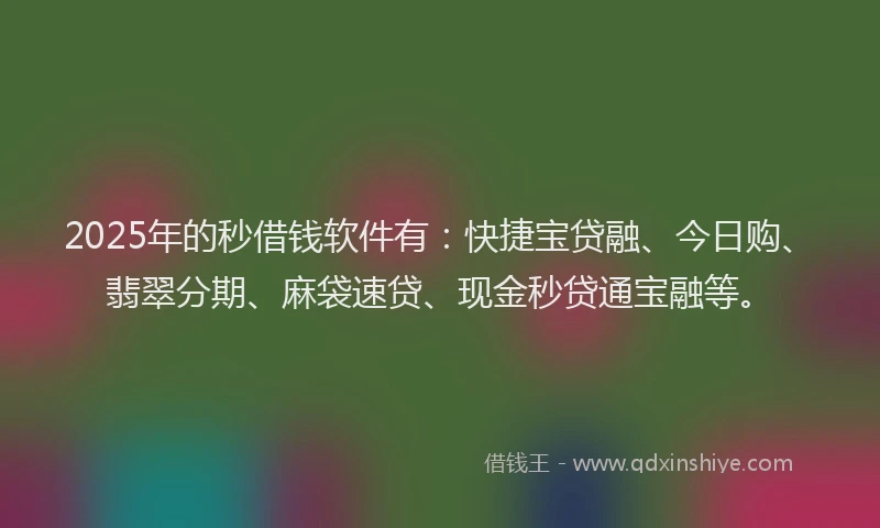 2025年的秒借钱软件有：快捷宝贷融、今日购、翡翠分期、麻袋速贷、现金秒贷通宝融等。
