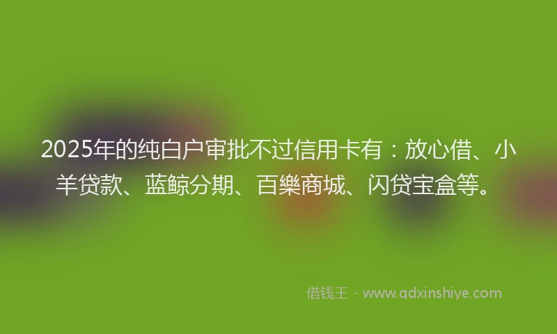 2025年的纯白户审批不过信用卡有：放心借、小羊贷款、蓝鲸分期、百樂商城、闪贷宝盒等。