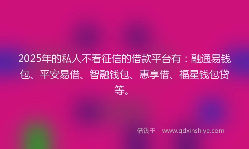 2025年的私人不看征信的借款平台有：融通易钱包、平安易借、智融钱包、惠享借、福星钱包贷等。