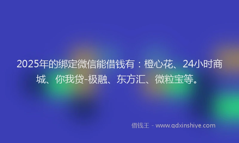 2025年的绑定微信能借钱有：橙心花、24小时商城、你我贷-极融、东方汇、微粒宝等。