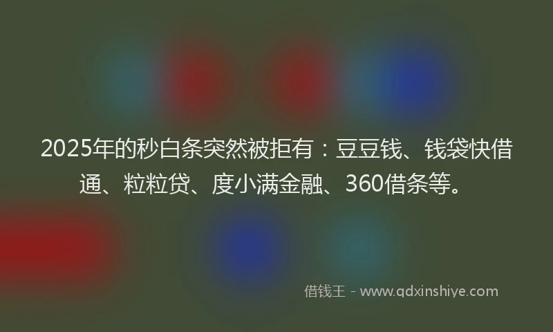 2025年的秒白条突然被拒有：豆豆钱、钱袋快借通、粒粒贷、度小满金融、360借条等。