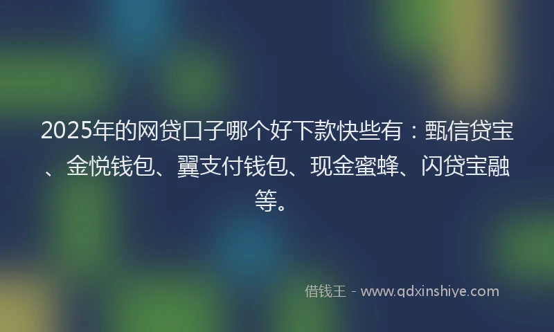 2025年的网贷口子哪个好下款快些有：甄信贷宝、金悦钱包、翼支付钱包、现金蜜蜂、闪贷宝融等。
