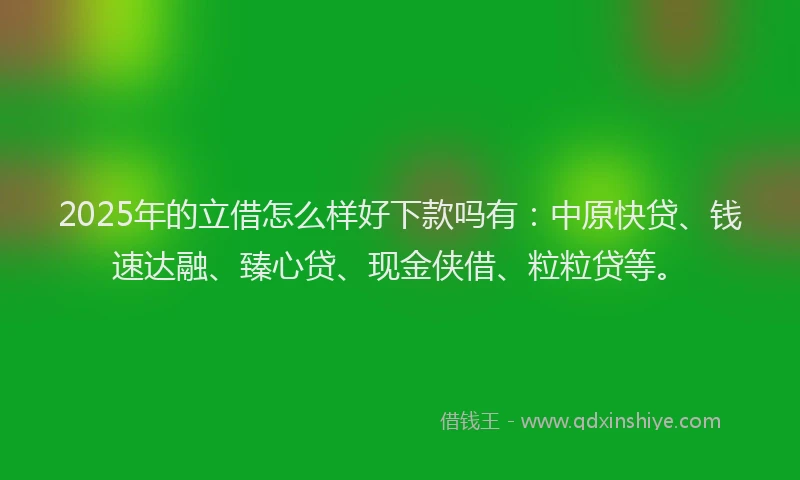 2025年的立借怎么样好下款吗有：中原快贷、钱速达融、臻心贷、现金侠借、粒粒贷等。