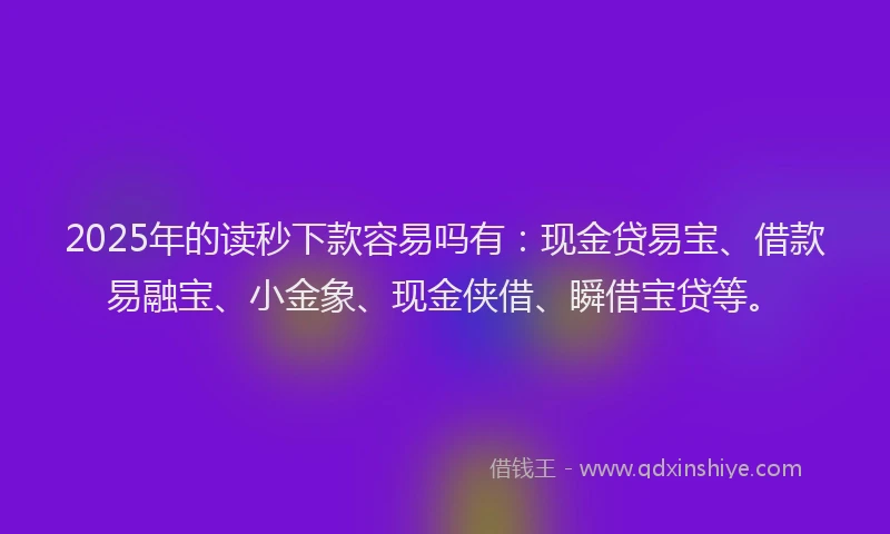 2025年的读秒下款容易吗有：现金贷易宝、借款易融宝、小金象、现金侠借、瞬借宝贷等。