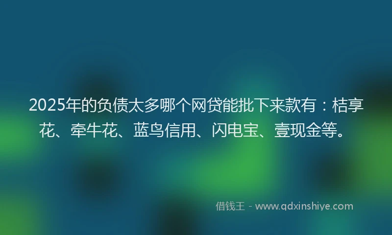 2025年的负债太多哪个网贷能批下来款有：桔享花、牵牛花、蓝鸟信用、闪电宝、壹现金等。