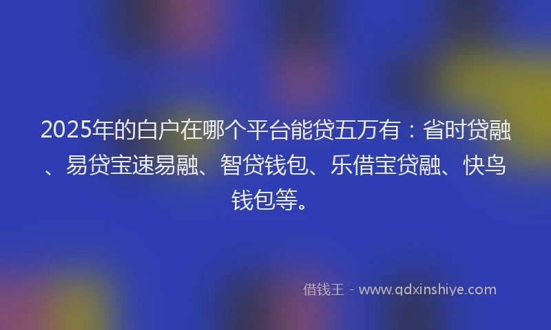 2025年的白户在哪个平台能贷五万有：省时贷融、易贷宝速易融、智贷钱包、乐借宝贷融、快鸟钱包等。
