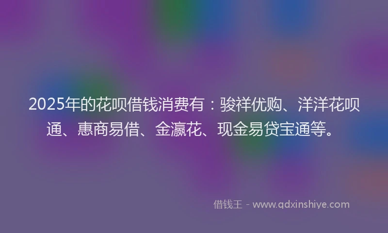 2025年的花呗借钱消费有：骏祥优购、洋洋花呗通、惠商易借、金瀛花、现金易贷宝通等。